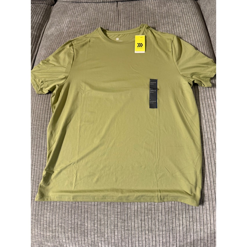 All in Motion Mens Performance Tee Olive Green Short Sleeve Workout Shirt L NWT